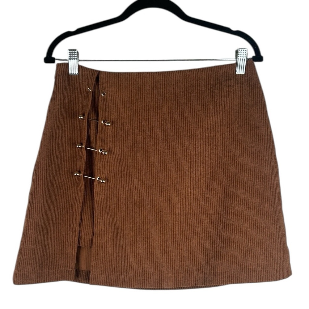 Brown Corduroy Western Festival Gold Accents Fit & Flare Mini Skirt Size Large